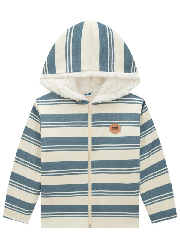 Marlan - Jaqueta Infantil em Moletom Listrado Azul