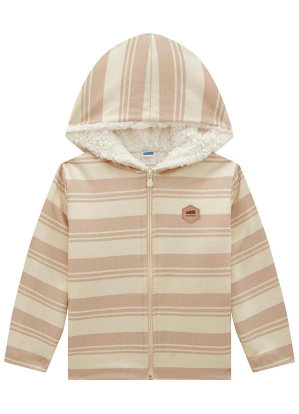 Marlan - Jaqueta Infantil em Moletom Listrado Bege