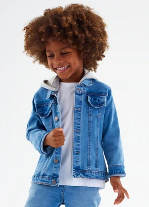 Up Baby - Jaqueta Infantil Masculina em Jeans Azul - UP BABY