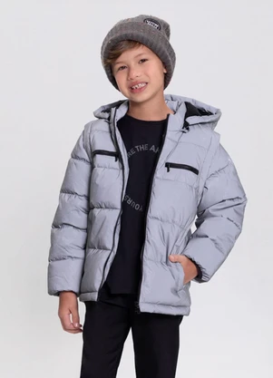 Alakazoo - Jaqueta Infantil Menino com Capuz e Zíper Cinza - ALAKAZOO