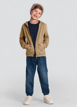 Brandili - Jaqueta Infantil Menino em Moletom Marrom - BRANDILI