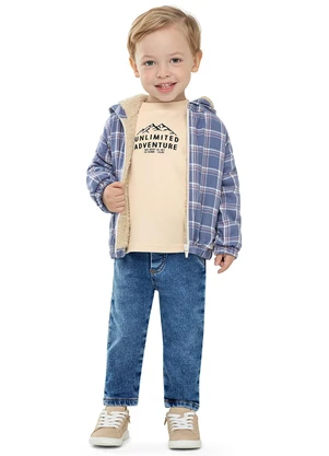Colorittá - Jaqueta Infantil Menino Xadrez Peluciada Azul - COLORITTÁ