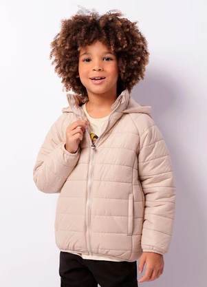 Torra - Jaqueta Infantil Puffer com Capuz e Bolsos Bege - TORRA