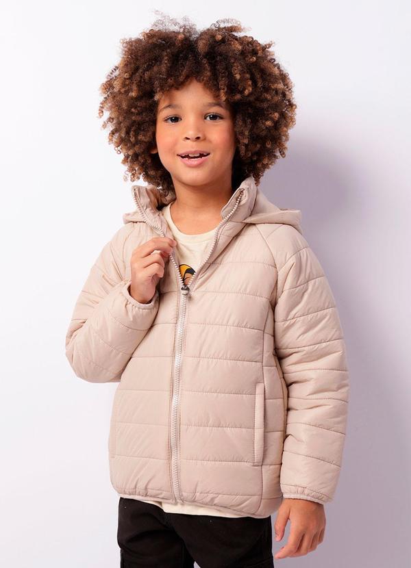 Torra - Jaqueta Infantil Puffer com Capuz e Bolsos Bege