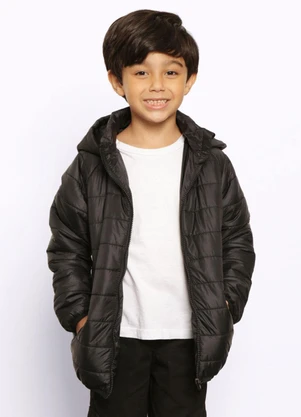 Torra - Jaqueta Infantil Puffer Recortes com Capuz Preta - TORRA