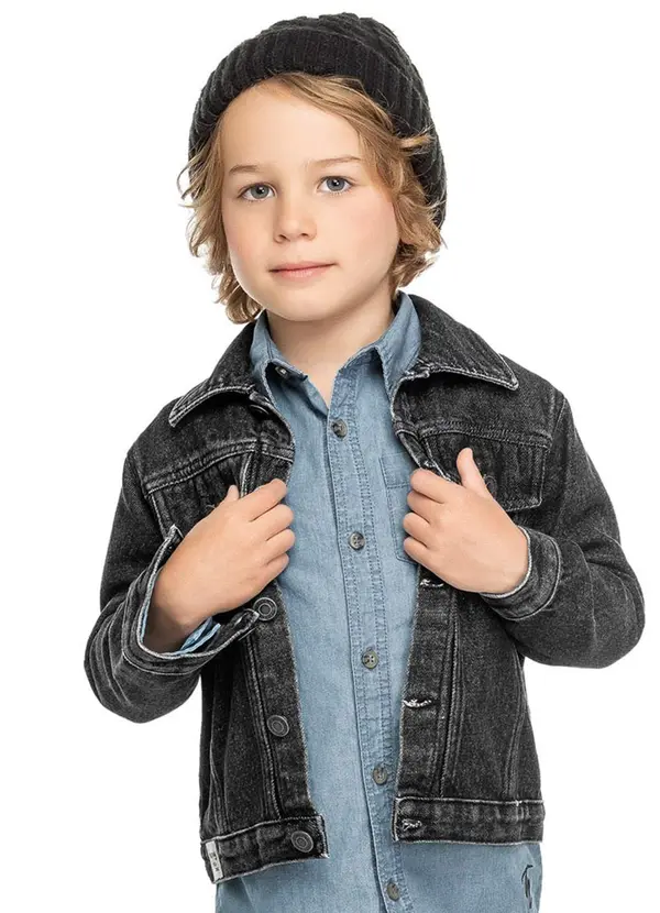 Trick Nick - Jaqueta Jeans Infantil Rocker Preto