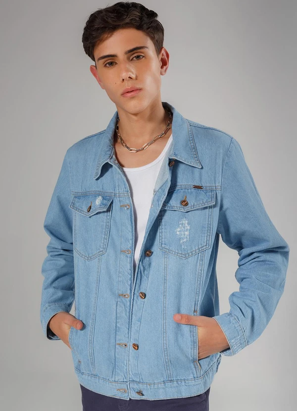 Queima Estoque - Jaqueta Jeans Juvenil Masculina Azul