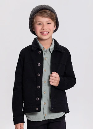 Alakazoo - Jaqueta Menino em Sarja com Forro de Pelo Preto - ALAKAZOO