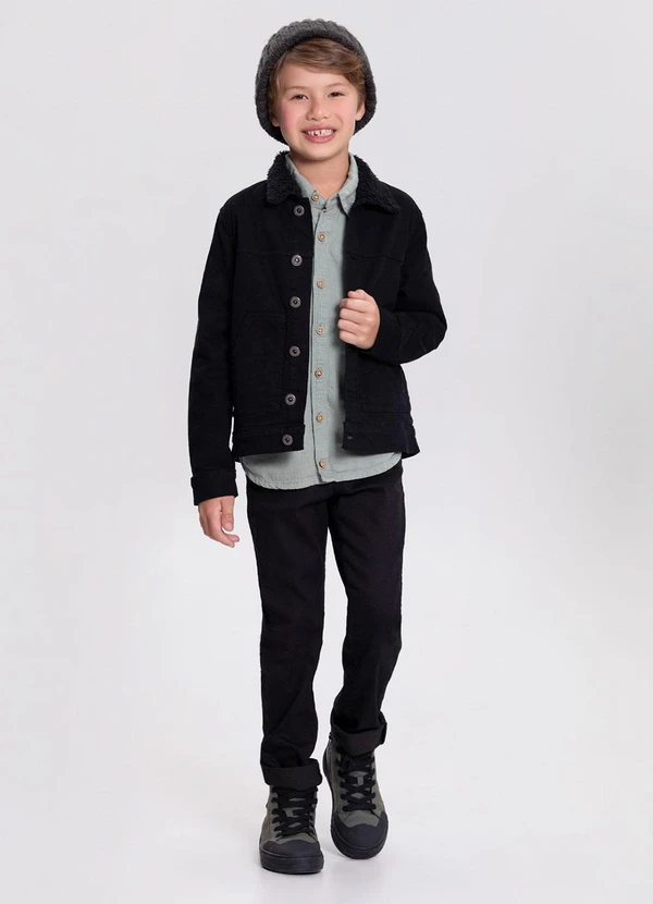 Alakazoo - Jaqueta Menino em Sarja com Forro de Pelo Preto 2