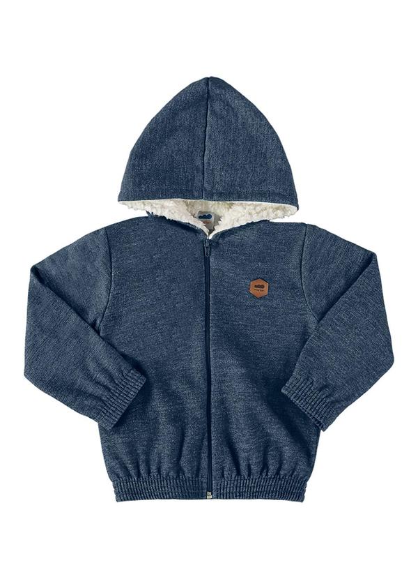 Marlan - Jaqueta Moletom Jeans e Pelo Carneirinho Azul