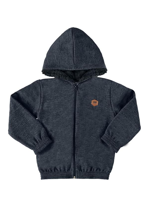 Marlan - Jaqueta Moletom Jeans e Pelo Carneirinho Preto