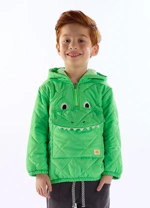 Três e Já - Jaqueta Pega-Pega Poliéster Verde - TRÊS E JÁ