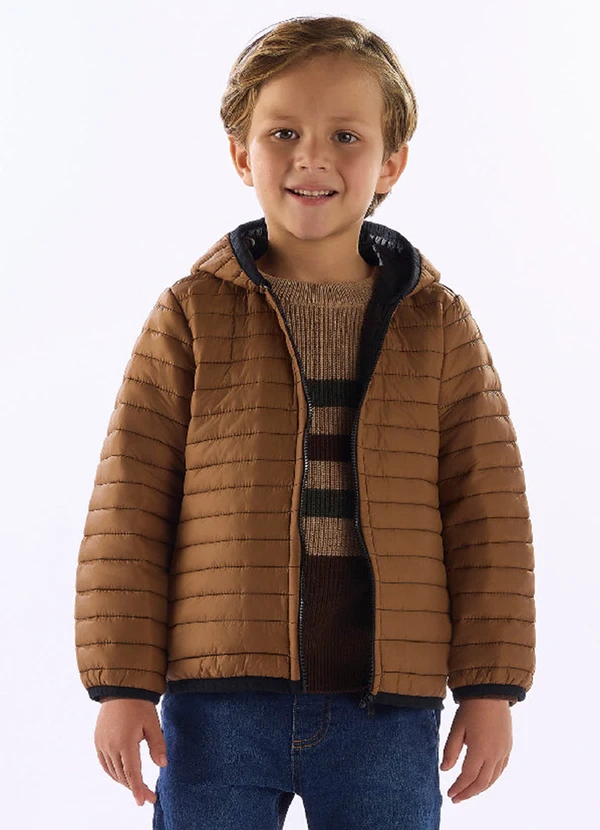 Up Baby - Jaqueta Puffa Infantil Dupla Face Marrom
