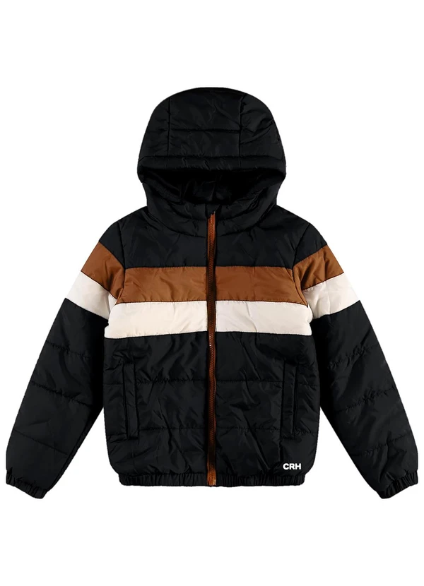 Carinhoso Jaqueta Puffer com Capuz Menino Preto