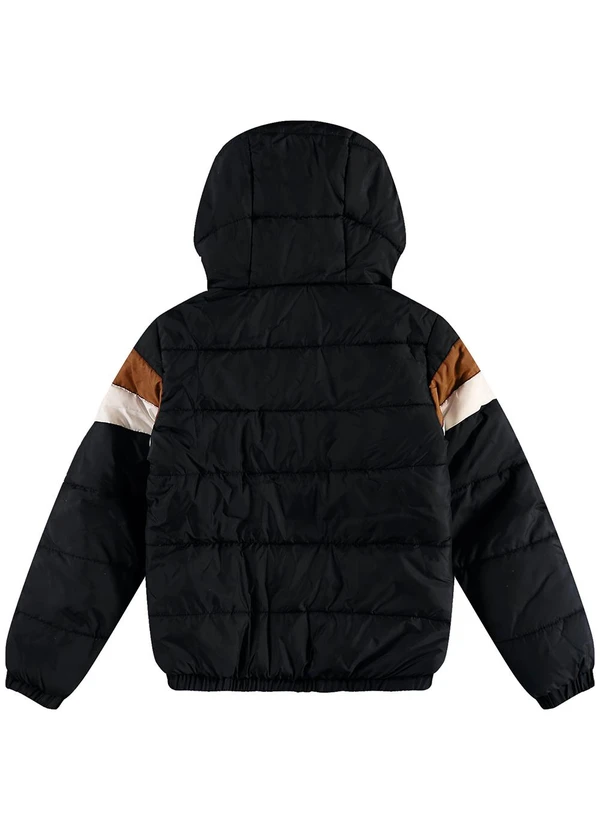 Carinhoso - Jaqueta Puffer com Capuz Menino Preto 2
