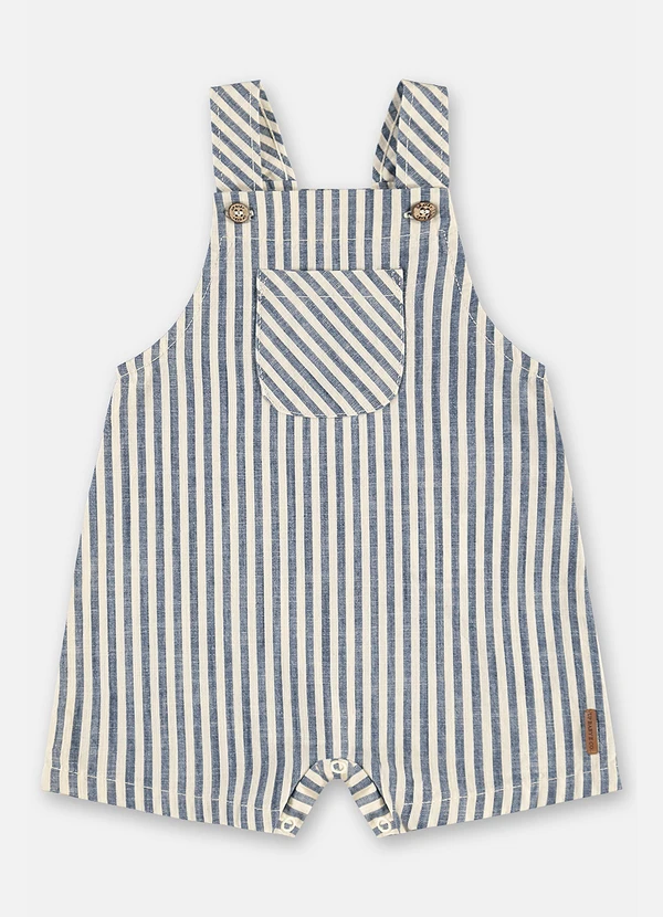 Up Baby - Jardineira Bebê Algodão Listrado Azul 2