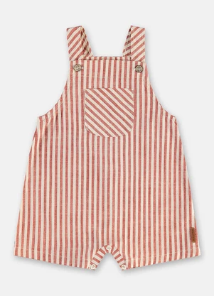 Up Baby - Jardineira Bebê Algodão Listrado Vermelho - UP BABY