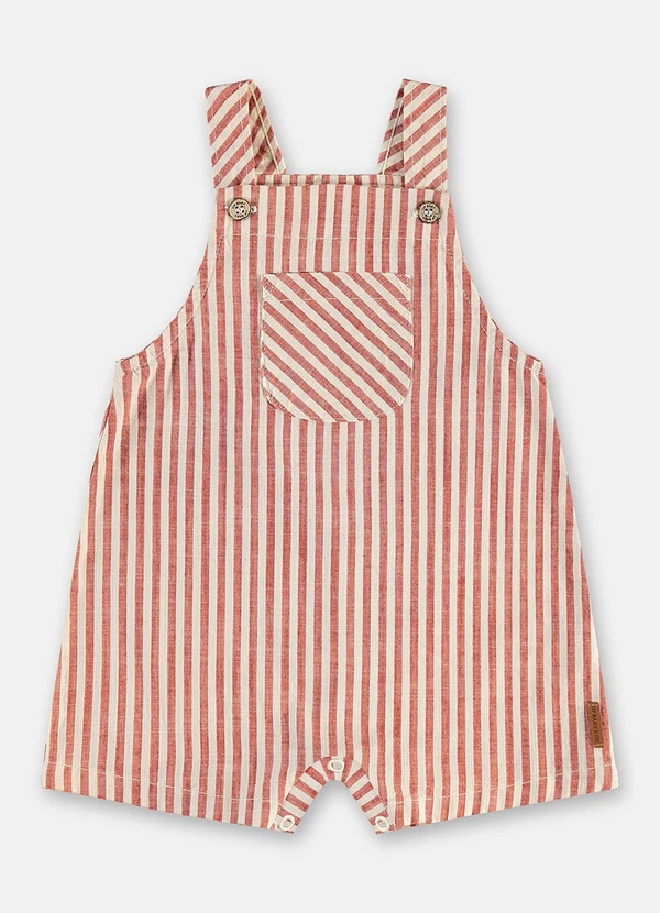 Up Baby - Jardineira Bebê Algodão Listrado Vermelho 1