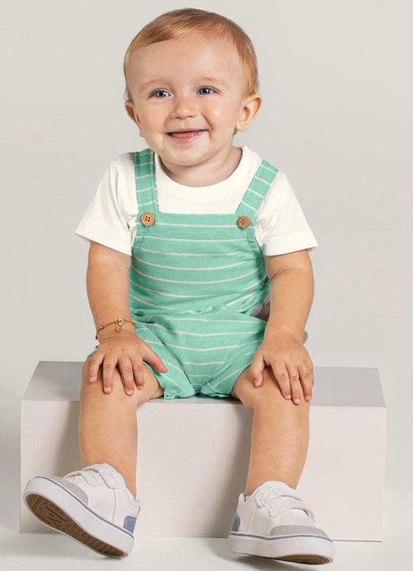 Brandili Baby - Jardineira Bebê Menino em Malha Bege