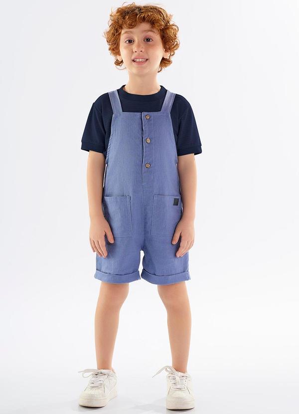 Up Baby - Jardineira Infantil em Linho Elastano Azul