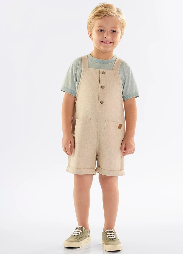 Up Baby - Jardineira Infantil em Linho Elastano Bege