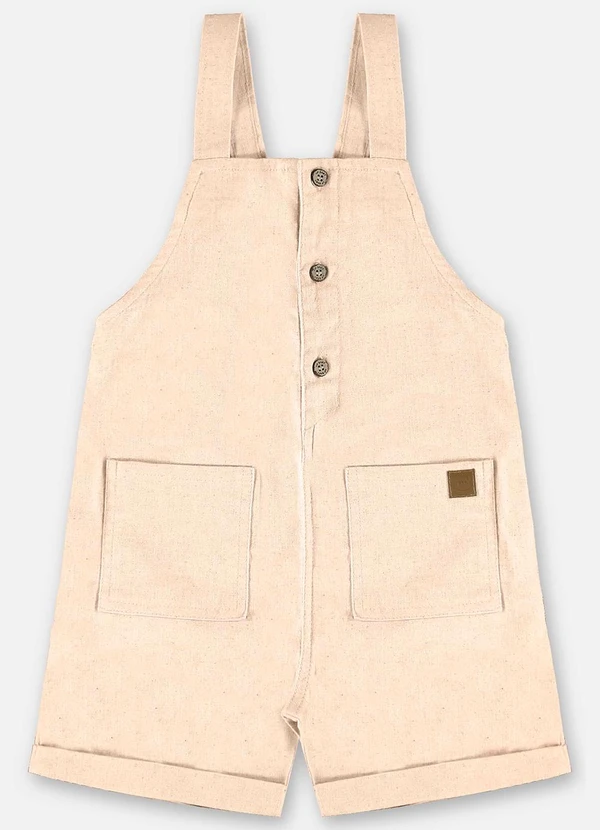 Up Baby - Jardineira Infantil em Linho Elastano Bege 2