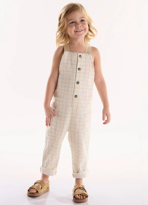 Três e Já - Jardineira Infantil Viscolinho Bege