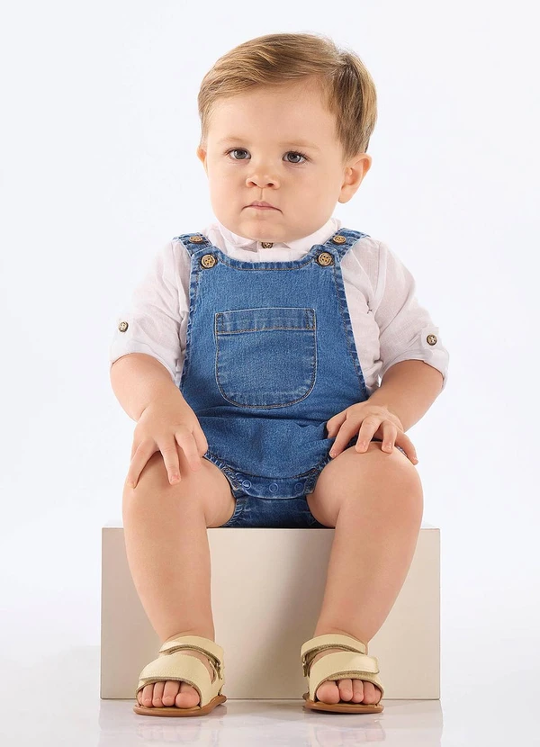 Up Baby - Jardineira Jeans para Bebê Menino Azul 1