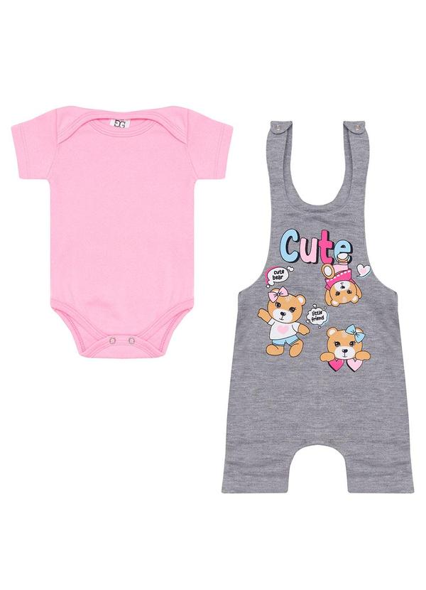 Galerinha - Jardineira Menino e Menina Conjunto Bebê Rosa