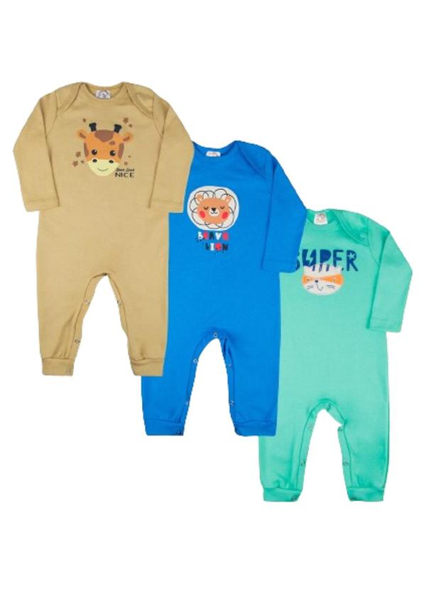 Galerinha - Kit 3 Macacão Infantil Algodão Multicolorido
