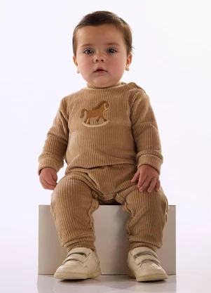Up Baby - Macacão Bebê Canelado Bege - UP BABY