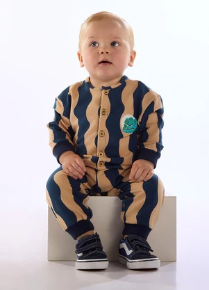 Três e Já - Macacão Bebê Cotton Explosão Bege - TRÊS E JÁ