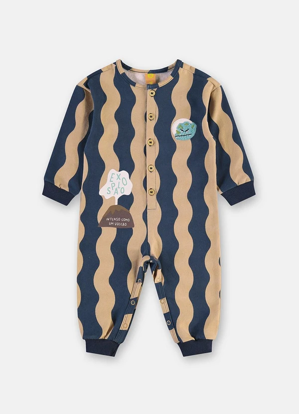 Três e Já - Macacão Bebê Cotton Explosão Bege 2