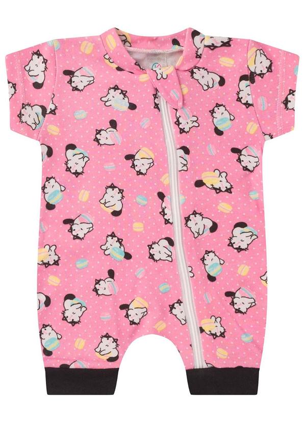 Rovitex - Macacão Bebe Curto com Zíper Suedine Rosa