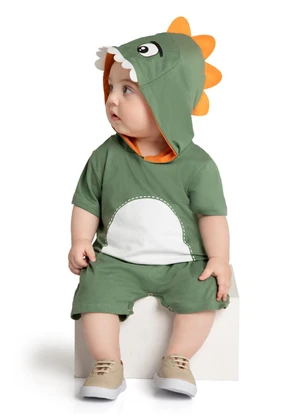 Marlan - Macacão Bebê Dino Baby Meia Malha Penteada Verde - MARLAN