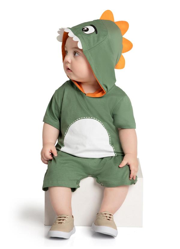 Marlan - Macacão Bebê Dino Baby Meia Malha Penteada Verde