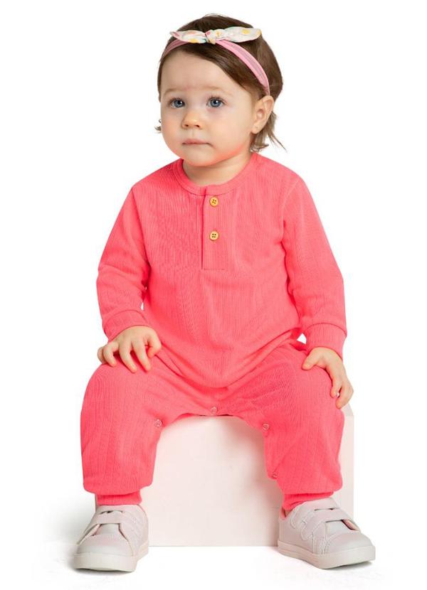 Marlan - Macacão Bebê em Canelado Maxi Unissex Rosa 1