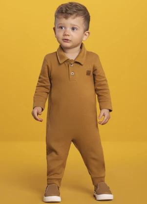 Ioluig - Macacão Bebê em Malha Alfaiataria Dupla Marrom - IOLUIG