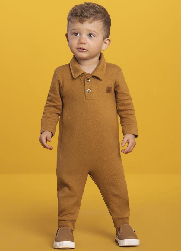 Ioluig - Macacão Bebê em Malha Alfaiataria Dupla Marrom
