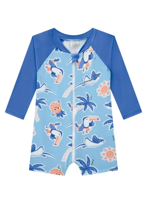 Marlan - Macacão Bebê em Malha Proteção Uv Friends Azul - MARLAN