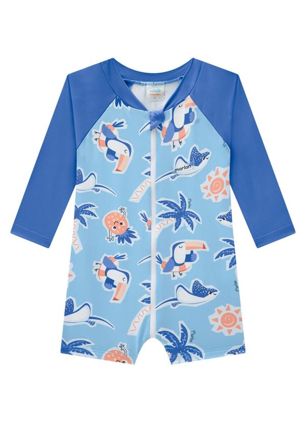 Marlan - Macacão Bebê em Malha Proteção Uv Friends Azul