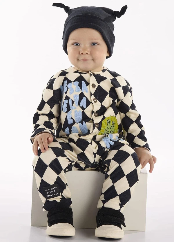 Três e Já - Macacão Bebê em Molecotton Bege