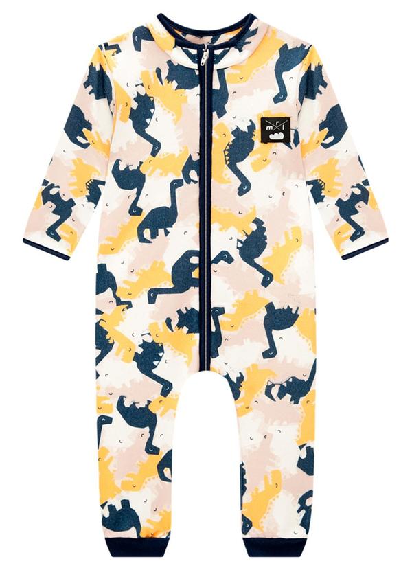 Marlan - Macacão Bebê em Moletom Dino Camuflado Azul