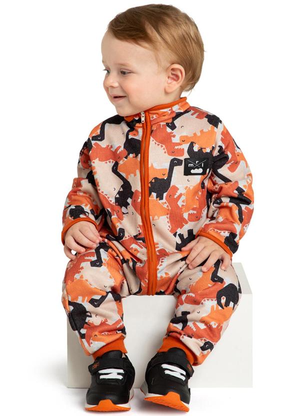 Marlan - Macacão Bebê em Moletom Dino Camuflado Marrom