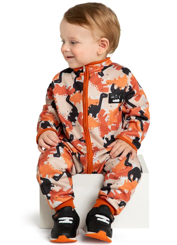 Marlan - Macacão Bebê em Moletom Dino Camuflado Marrom