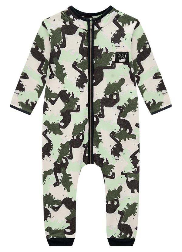 Marlan - Macacão Bebê em Moletom Dino Camuflado Preto