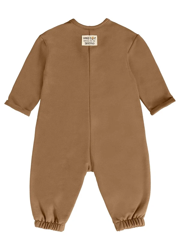 Três e Já - Macacão Bebê em Moletom Felpado Marrom 4