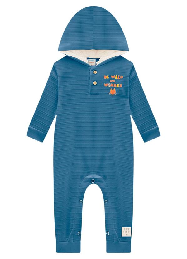 Marlan - Macacão Bebê em Moletom Listrado Relevo Azul