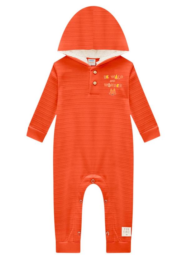 Marlan - Macacão Bebê em Moletom Listrado Relevo Laranja