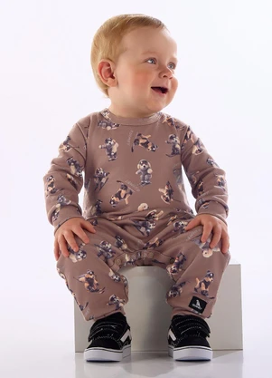Quimby - Macacão Bebê Malha Thermosoft Marrom - QUIMBY
